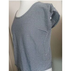 F09 Stetson western style Navy & Gray Striped crop top with cap sleeves